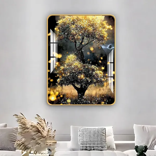 Mdf_Acrylic_Decorative_Twinkling_Tree_Golden_Edge_Wall_Mounted_Frame