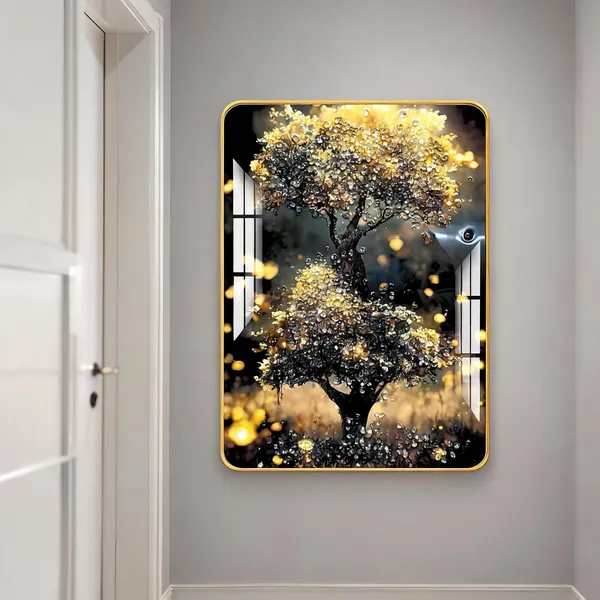 Mdf_Acrylic_Decorative_Twinkling_Tree_Golden_Edge_Wall_Mounted_Frame