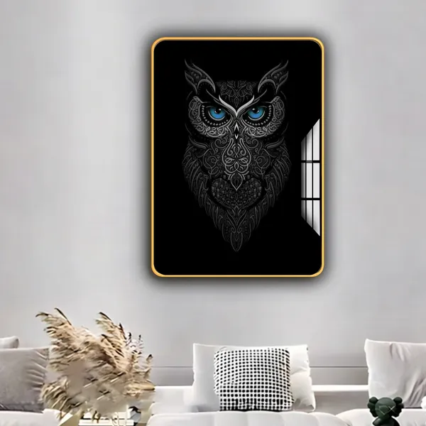 Mdf_Acrylic_Decorative_Wise_Owl_Golden_Edge_Wall_Mounted_Frame