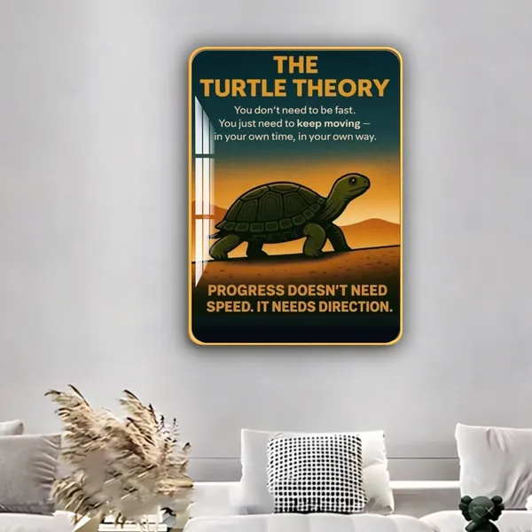 Mdf_Acrylic_Decorative_Turtle_Golden_Edge_Wall_Mounted_Frame