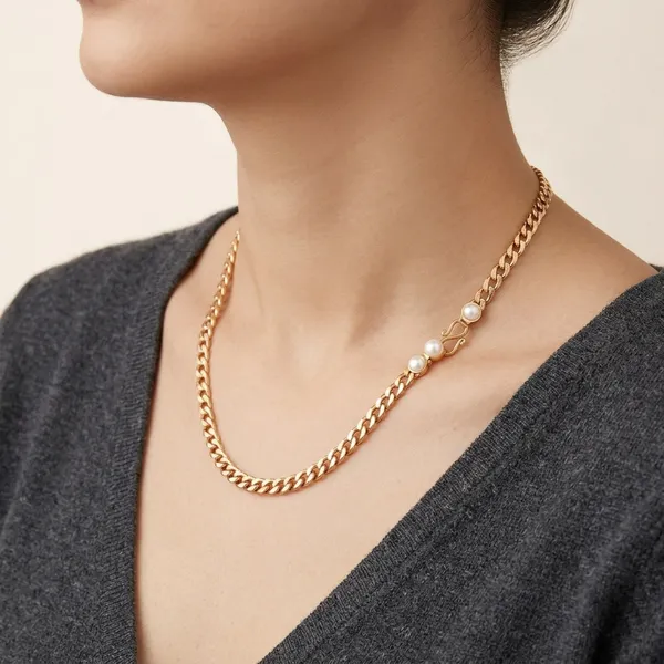 Gold_Panchaloha_Pearl_Accent_Curb_Chain_Necklace_For_Unisex
