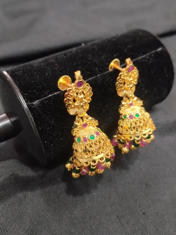 Gold_Panchaloha_Ruby_Emerald_Filigree_Jhumka_Earrings_For_Women
