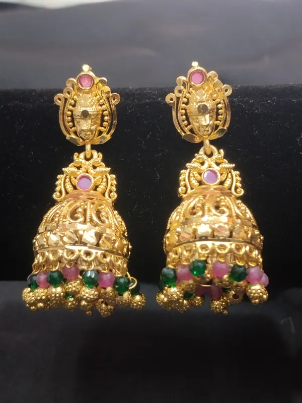 Gold_Panchaloha_Ruby_Emerald_Stone_Jhumka_Earrings_For_Women