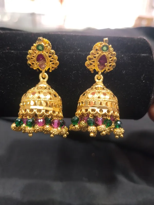 Gold_Panchaloha_Multicolor_Stone_Jhumka_Earrings_For_Women