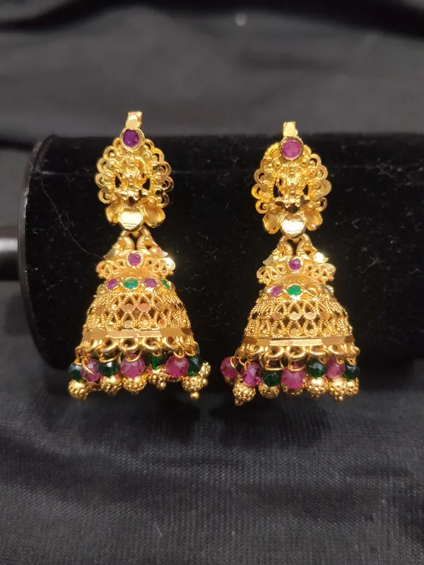 Gold_Panchaloha_Ruby_Emerald_Filigree_Jhumka_Earrings_For_Women