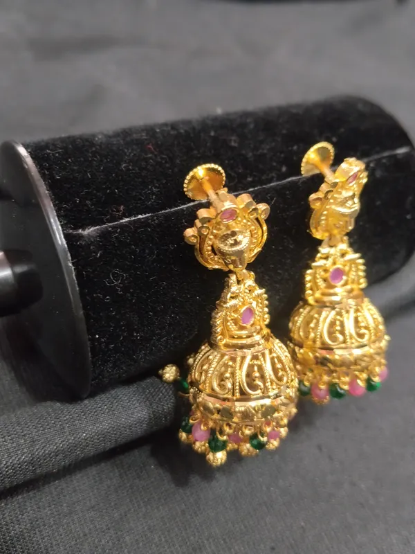 Gold_Panchaloha_Ruby_Emerald_Stone_Jhumka_Earrings_For_Women