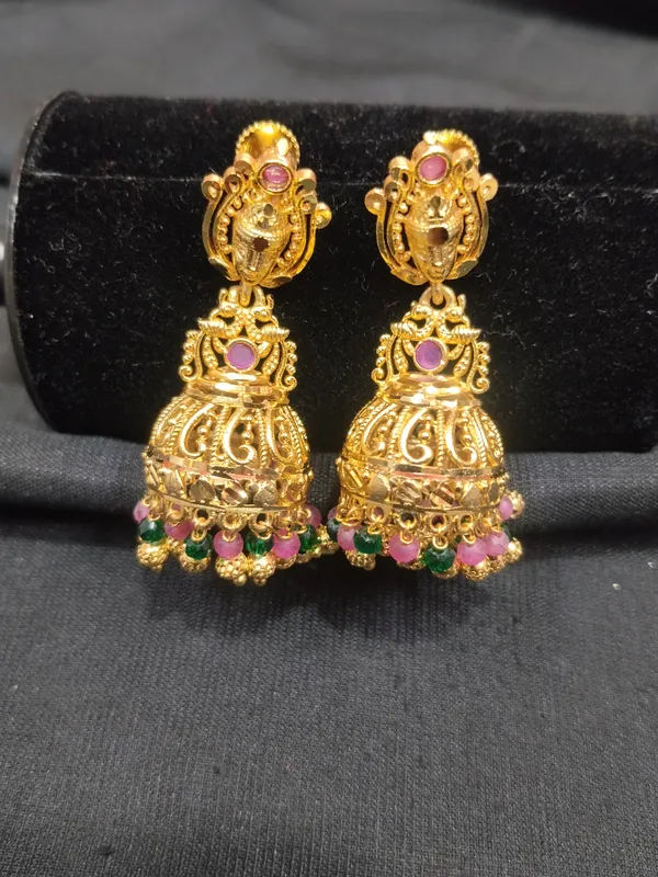 Gold_Panchaloha_Ruby_Emerald_Stone_Jhumka_Earrings_For_Women