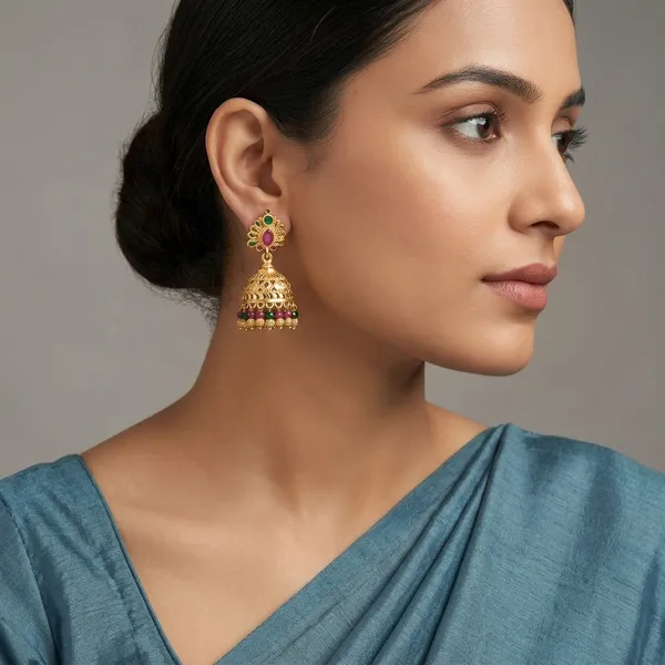 Gold_Panchaloha_Multicolor_Stone_Jhumka_Earrings_For_Women