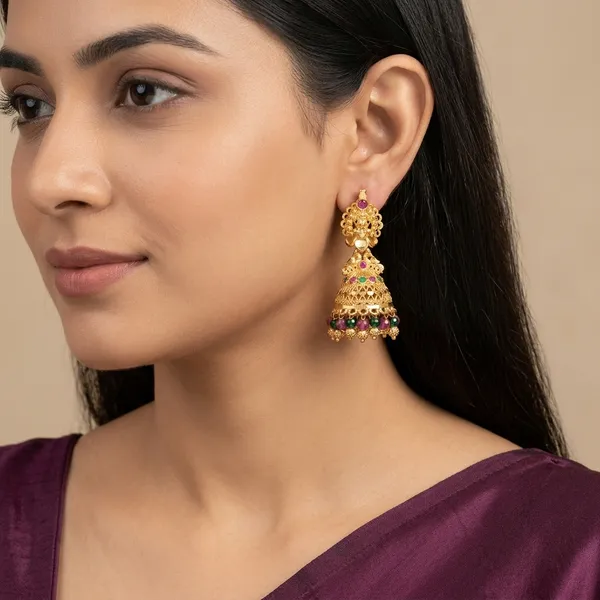 Gold_Panchaloha_Ruby_Emerald_Filigree_Jhumka_Earrings_For_Women