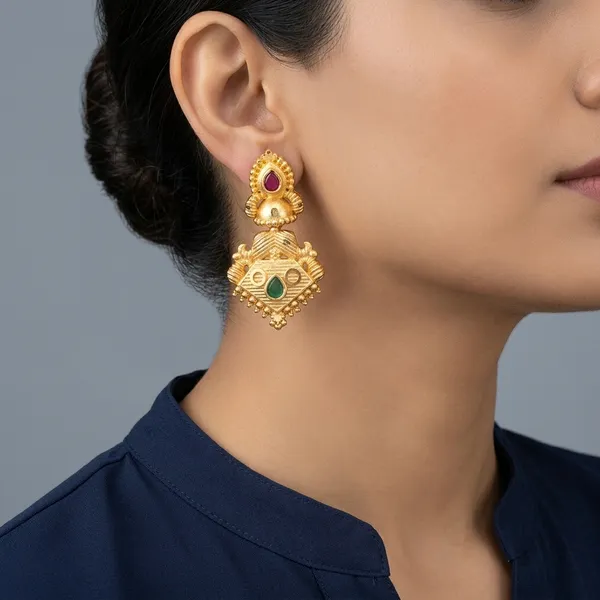 Gold_Panchaloha_Ruby_Emerald_Tiered_Dangle_Earrings_For_Women