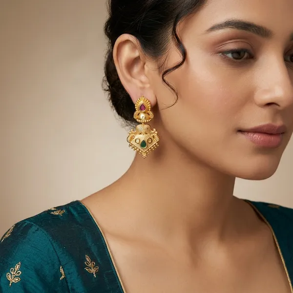 Gold_Panchaloha_Ruby_Emerald_Tiered_Dangle_Earrings_For_Women