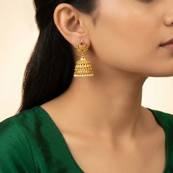 Gold_Panchaloha_Pink_Stone_Traditional_Jhumka_Earrings_For_Women