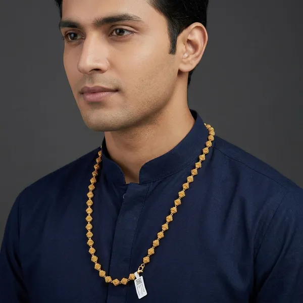 Gold_Panchaloha_Textured_Beaded_Chain_Necklace_For_Unisex
