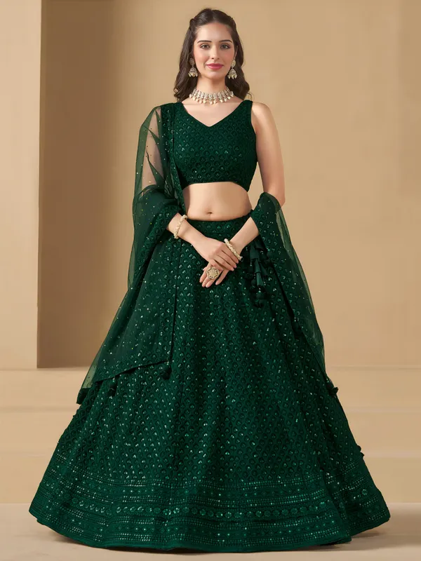 Bottle_Green_Georgette_Lehenga_For_Women