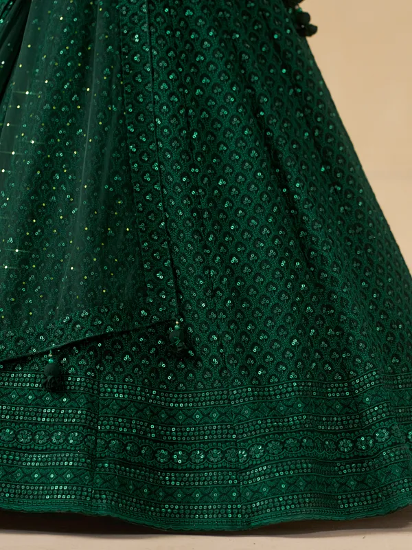 Bottle_Green_Georgette_Lehenga_For_Women