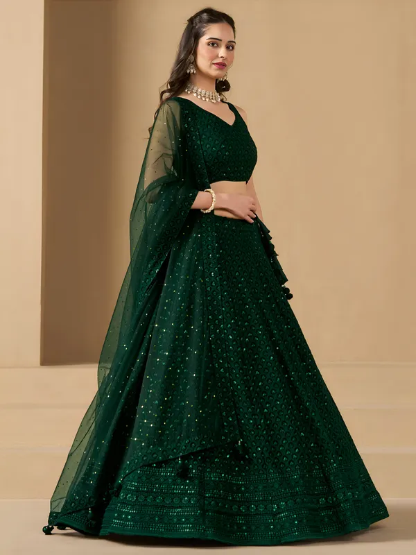 Bottle_Green_Georgette_Lehenga_For_Women