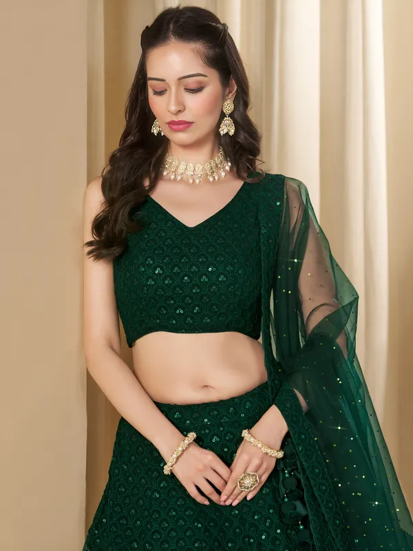Bottle_Green_Georgette_Lehenga_For_Women