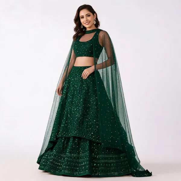 Bottle_Green_Georgette_Lehenga_For_Women