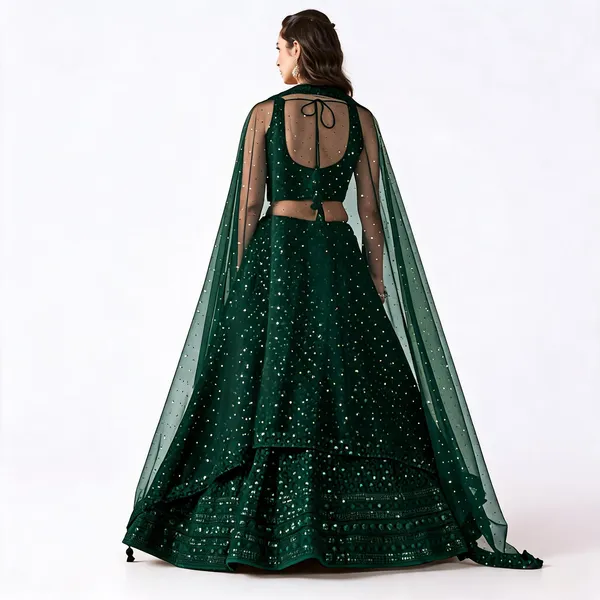 Bottle_Green_Georgette_Lehenga_For_Women