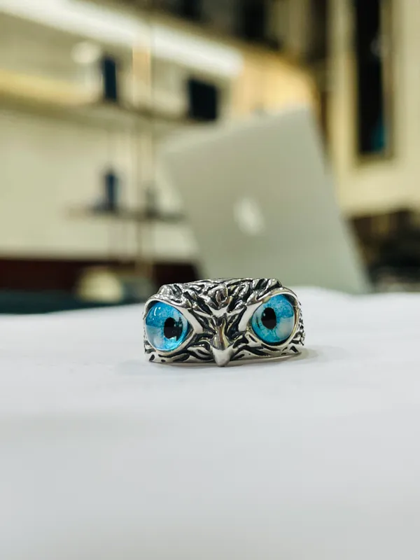 Silver_Sterling_925_Oxidized_Owl_Eye_Blue_Stone_Ring_For_Men