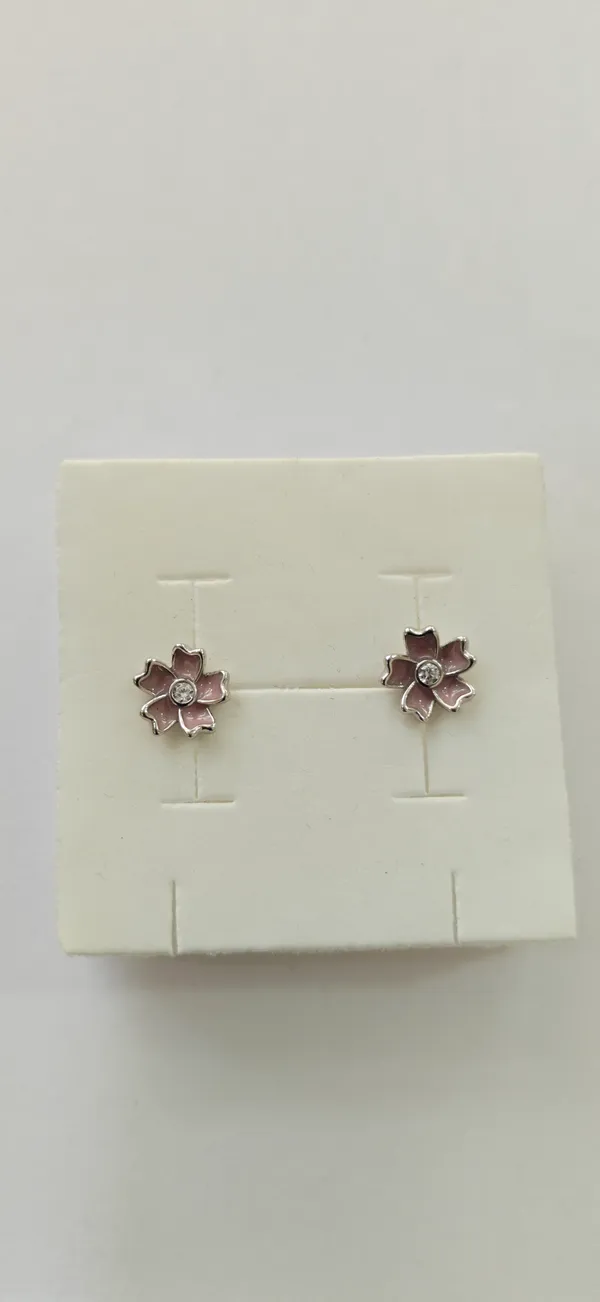 Silver_Sterling_925_Pink_Enamel_Crystal_Flower_Stud_Earrings_For_Women