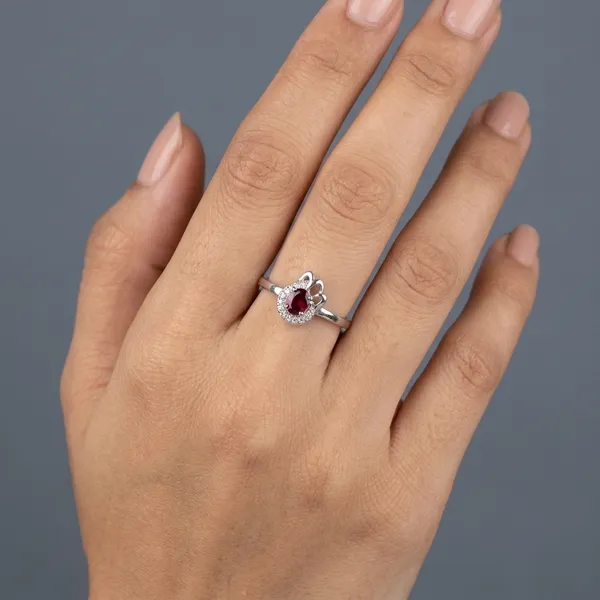 Silver_Sterling_925_Red_Stone_Floral_Ring_For_Women