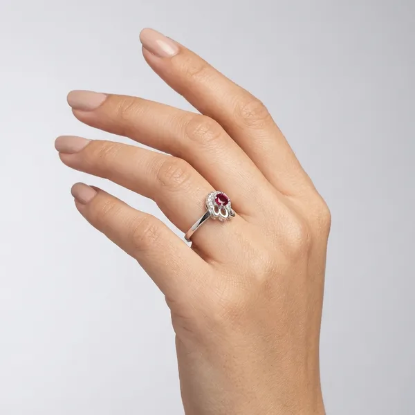 Silver_Sterling_925_Red_Stone_Floral_Ring_For_Women