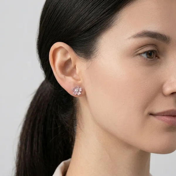 Silver_Sterling_925_Pink_Enamel_Crystal_Flower_Stud_Earrings_For_Women