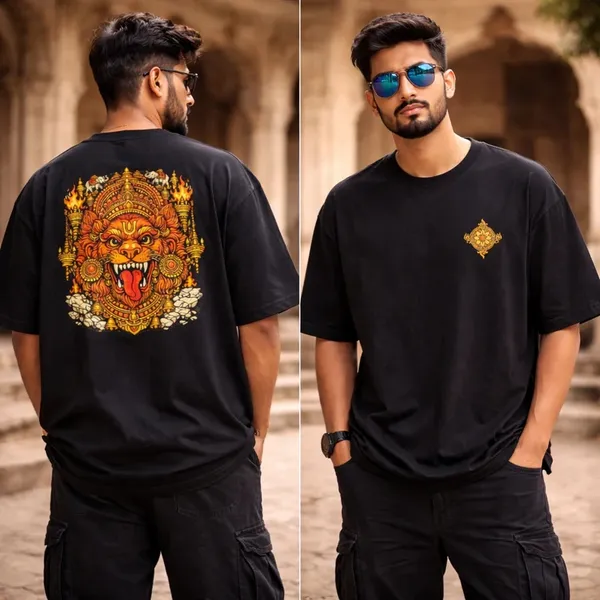 Narasimha_Black_Cotton_Oversized_T-Shirt