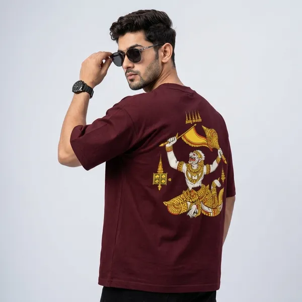 Hanuman_Maroon_Cotton_Oversized_T-Shirt