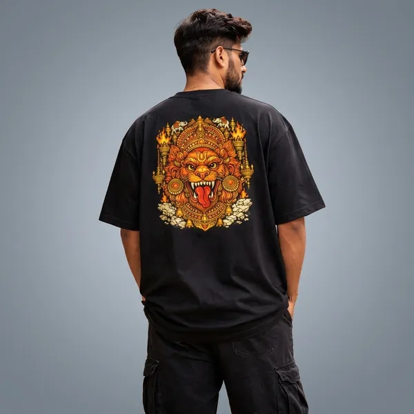 Narasimha_Black_Cotton_Oversized_T-Shirt
