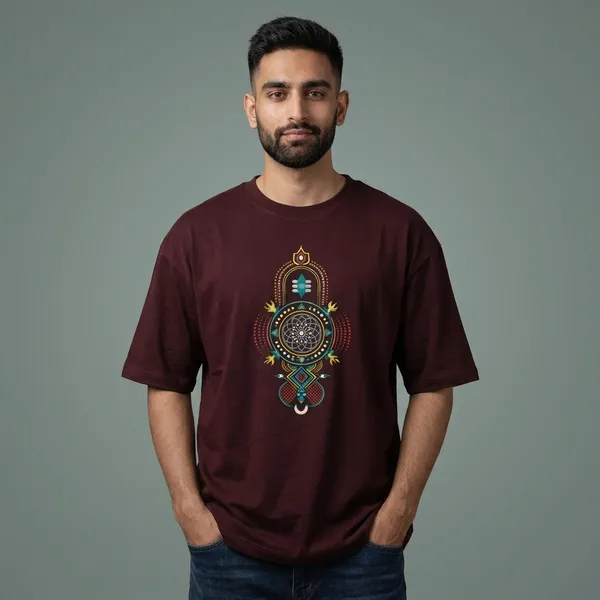 Shiv__Shakti_Maroon_Cotton_Oversized_T-Shirt