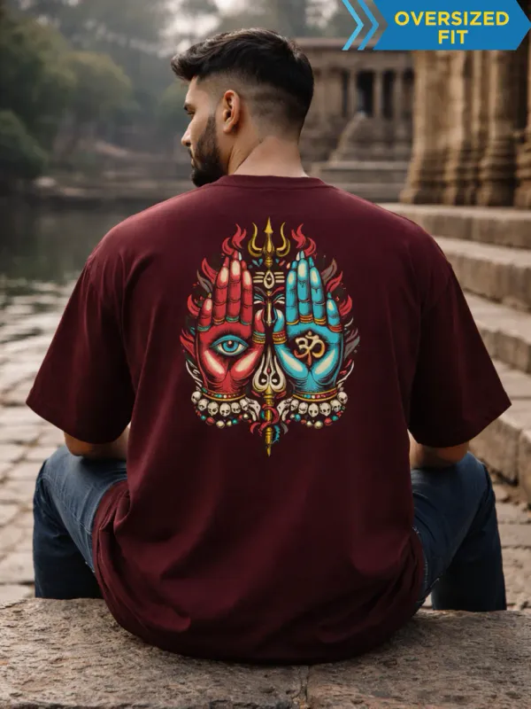Shiv__Shakti_Maroon_Cotton_Oversized_T-Shirt