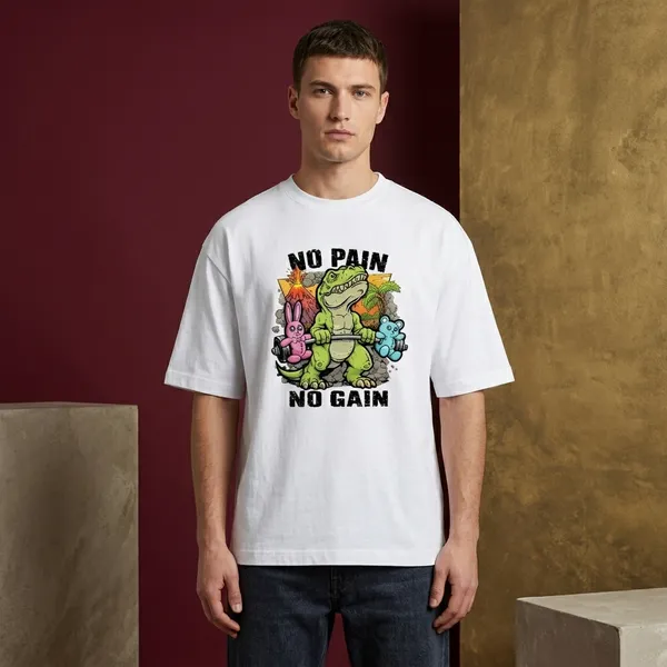 No_Pain_No_Gain_White_Cotton_Oversized_T-Shirt