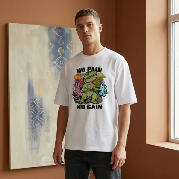 No_Pain_No_Gain_White_Cotton_Oversized_T-Shirt