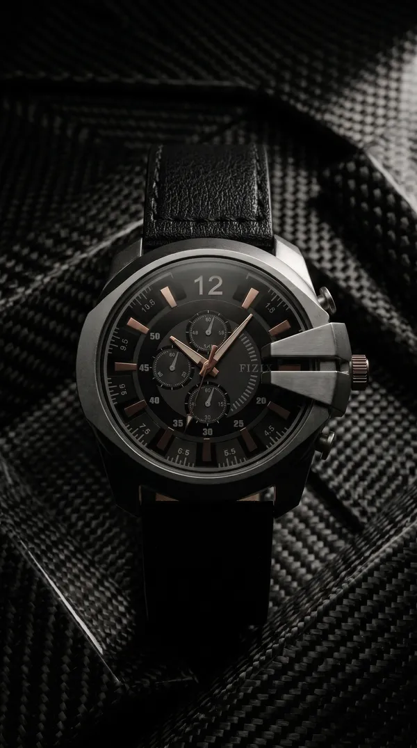 Black_Leather_Rose_Gold_Accent_Chronograph_Watch_For_Men