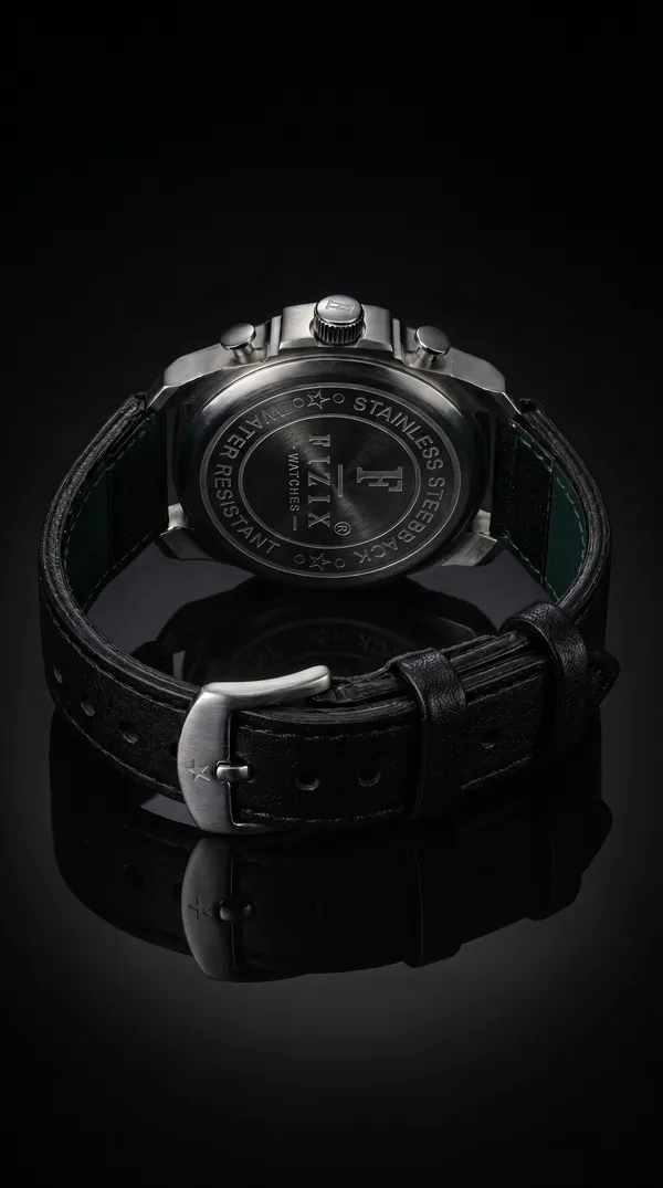 Black_Leather_Rose_Gold_Accent_Chronograph_Watch_For_Men