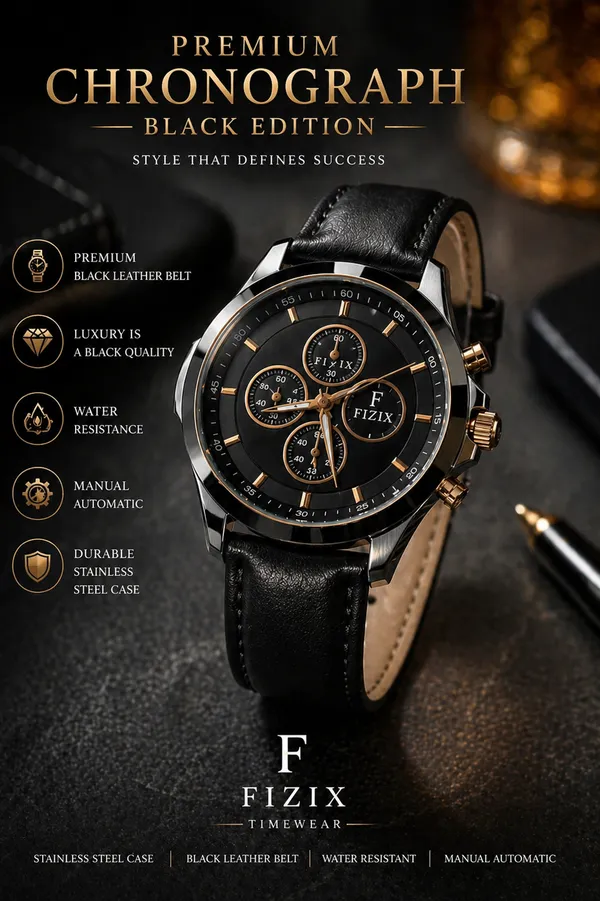 Black_Leather_Rose_Gold_Accent_Chronograph_Watch_For_Men