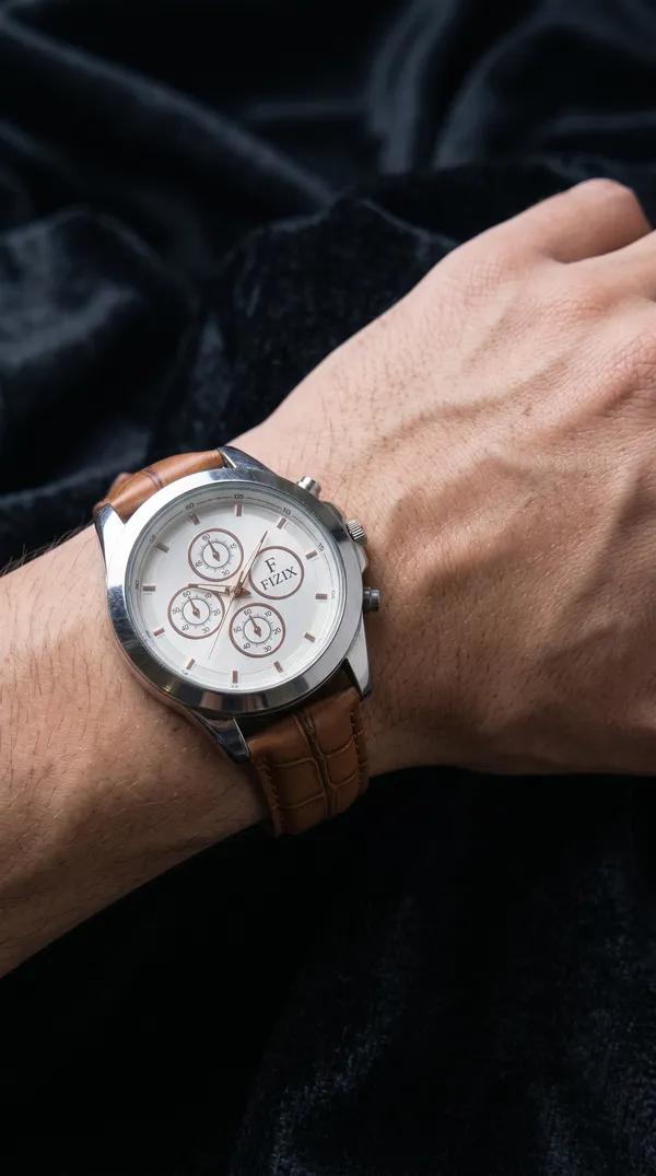 Brown_Leather_Strap_Silver_White_Dial_Chronograph_Watch_For_Men
