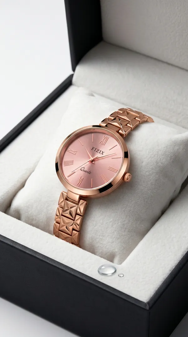 Rose_Gold_Stainless_Steel_Geometric_Link_Bracelet_Analog_Watch_For_Women