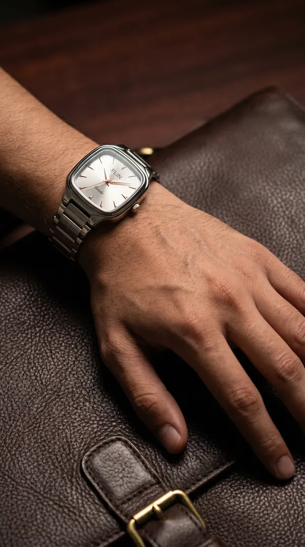 Silver_Stainless_Steel_Square_Dial_Quartz_Watch_For_Unisex