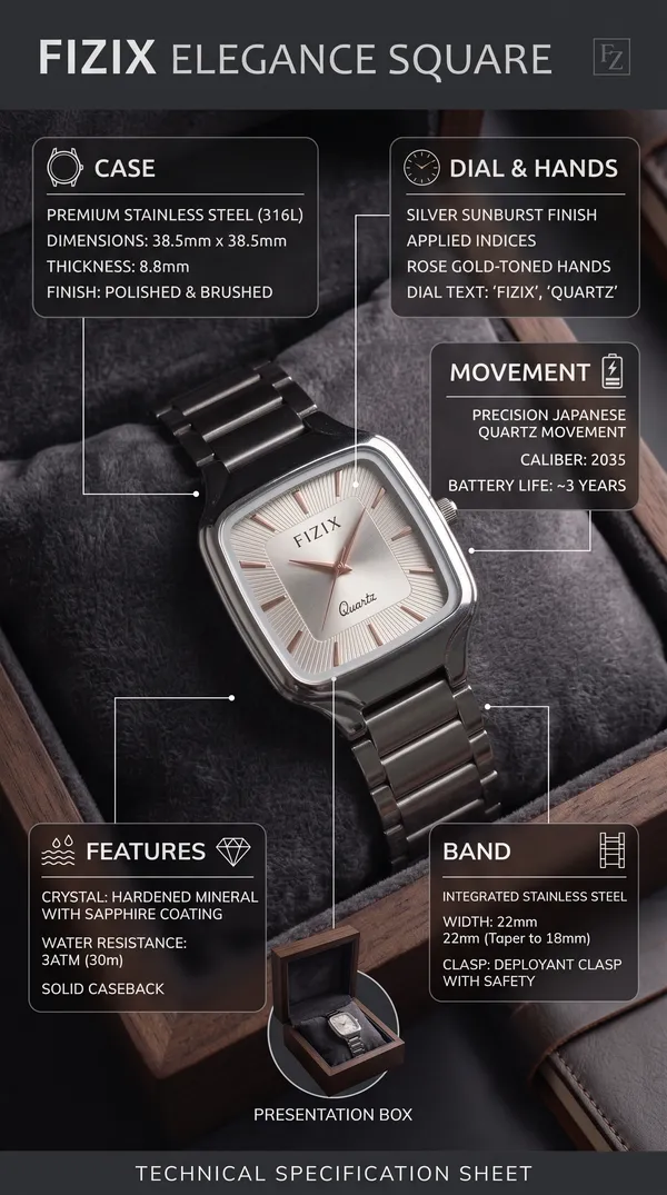 Silver_Stainless_Steel_Square_Dial_Quartz_Watch_For_Unisex