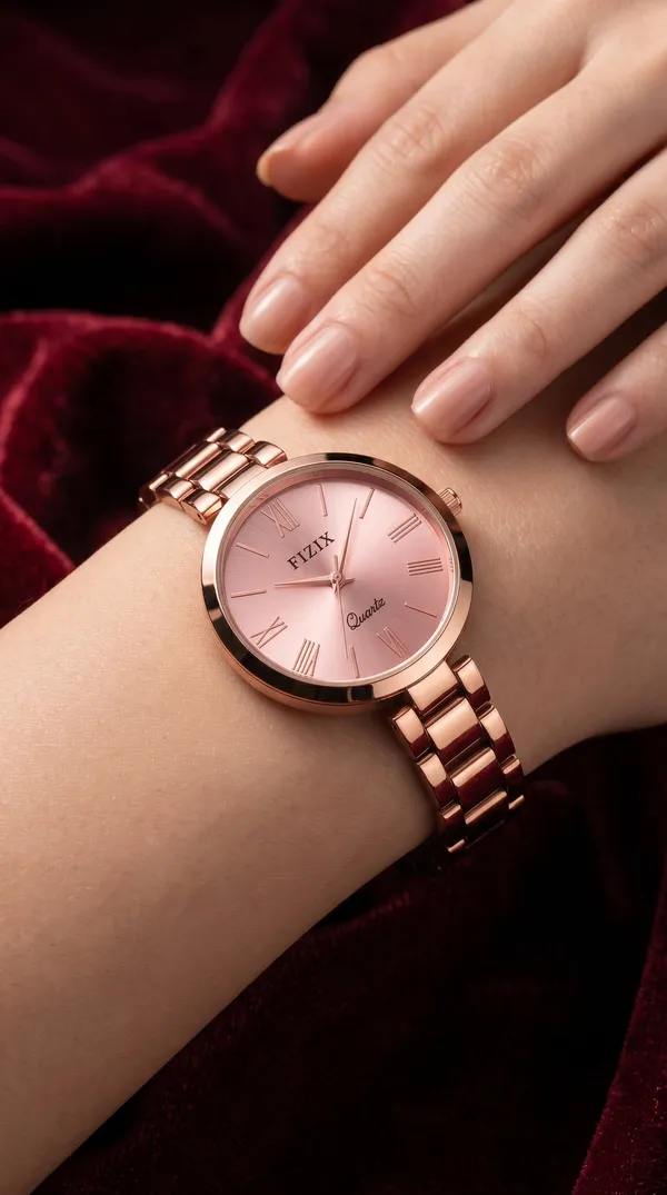 Rose_Gold_Stainless_Steel_Geometric_Link_Bracelet_Analog_Watch_For_Women