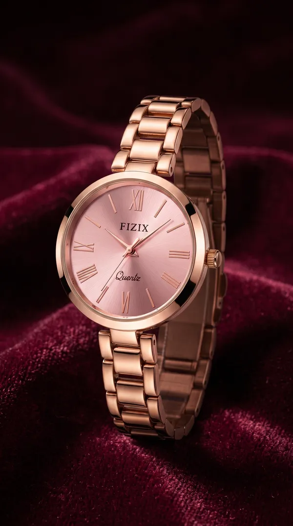 Rose_Gold_Stainless_Steel_Geometric_Link_Bracelet_Analog_Watch_For_Women