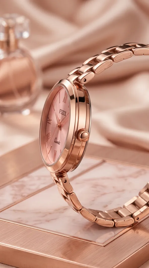 Rose_Gold_Stainless_Steel_Geometric_Link_Bracelet_Analog_Watch_For_Women