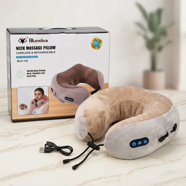 Beige_Rechargeable_Cordless_U-Shape_Neck_Massage_Pillow
