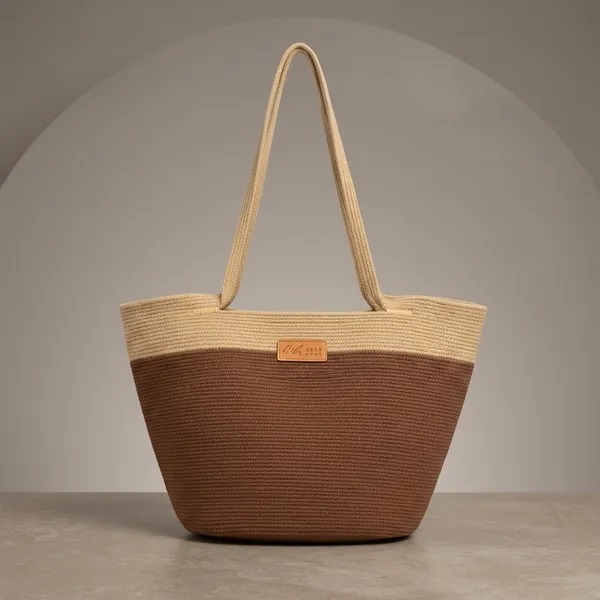 Brown_Ribbed_Fabric_Ribbed_Tote_Handbag_For_Women