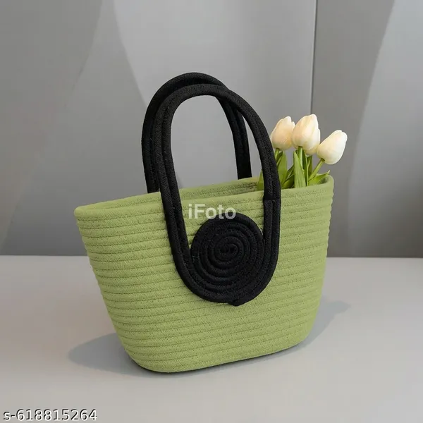 Green_Polyester_Textured_Tote_Handbag_For_Women