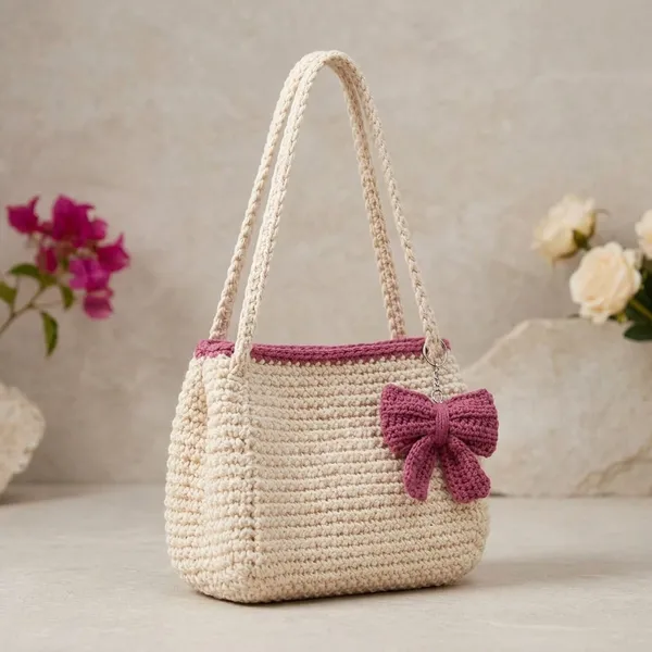 Cream_Crochet_Fabric_Crochet_Shoulder_Bag_For_Women