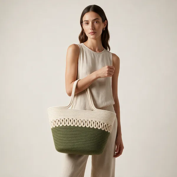 Olive_Green_Woven_Fabric_Woven_Shoulder_Tote_Bag_For_Women